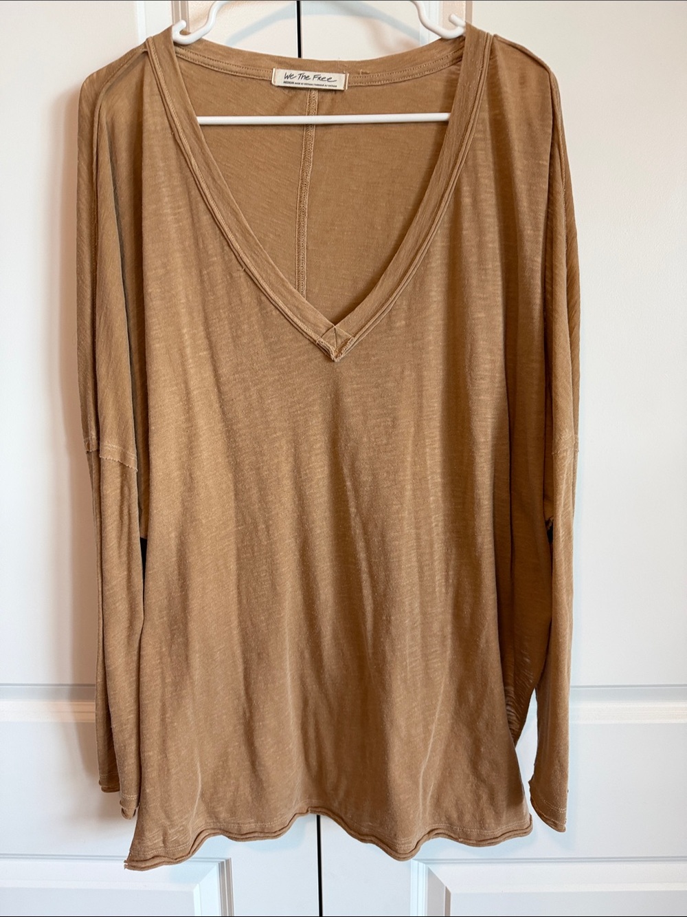 We The Free oversized dolman sleeve V-Neck Top in Camel